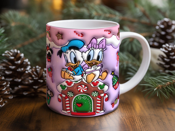 Donald Kids On Candy House 3D Inflated Christmas Mug Wrap, Cartoon Christmas 11oz 15oz Mug Design PNG, 90s Cute 3D Puff 20oz Mug Wrap Gift - 3.jpg