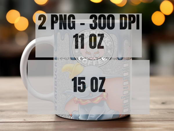 Dumbo Silver Glitter Mug Wrap Design, 90 s Cute Christmas 11oz 15oz Mug Design Download PNG, Cartoon 20oz Digital Mug Wrap PNG Download - 2.jpg