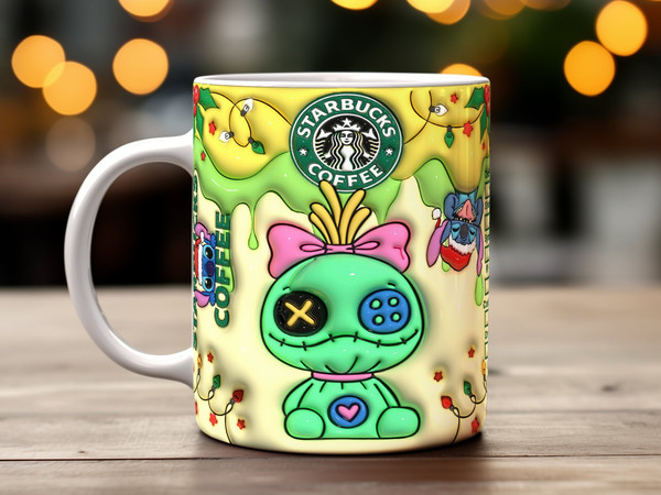 Stitch Doll 3D Inflated Christmas Mug Wrap, 90s Coffee Christmas 11oz 15oz Mug Design Download PNG, Cartoon 3D Puff 20oz Digital Mug Wrap - 1.jpg