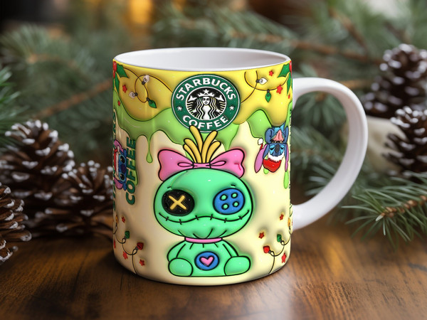 Stitch Doll 3D Inflated Christmas Mug Wrap, 90s Coffee Christmas 11oz 15oz Mug Design Download PNG, Cartoon 3D Puff 20oz Digital Mug Wrap - 3.jpg