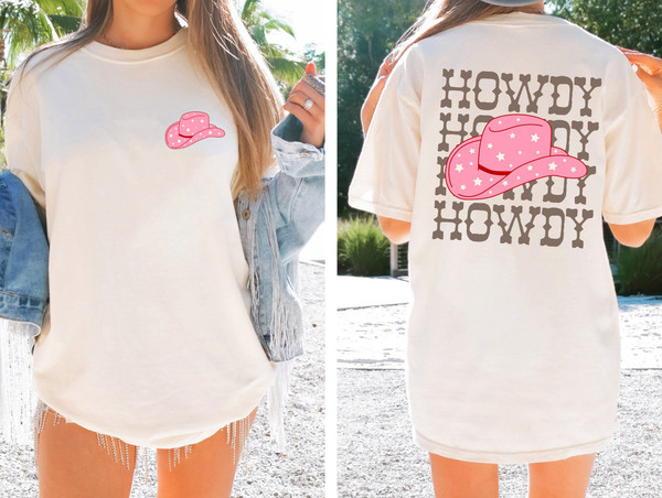 Comfort Retro Howdy Cowgirl Hat Shirt, Vintage Country Girl Shirt, Howdy Cowgirl Shirt, Cowgirl Boots Shirt, Boho Graphic Tee, Country Gift - 1.jpg
