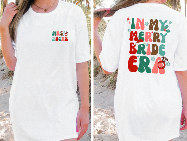 Custom In My Merry Bride Comfort Colors Shirt, Bridal Shower Gift, Christmas Wedding Gift, Winter Bachelorette Party, Christmas Bachelorette - 1.jpg