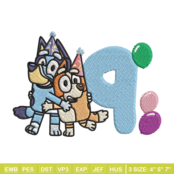 Bluey Bingo 9th Birthday Embroidery, Bluey Cartoon Embroidery, Disney Embroidery, Embroidery File, digital download.jpg