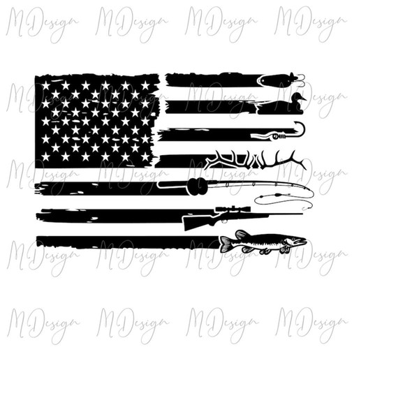 Custom Thread Art - Hunting & Fishing American Flag Design! This