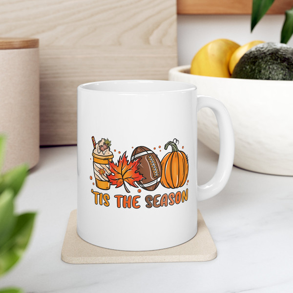 Tis the Season Fall Football Mug  Football Season  Pumpkin Mug  Coffee cup  Ceramic Mug 11oz  Fall Coffee Cup  College Football Mug - 1.jpg