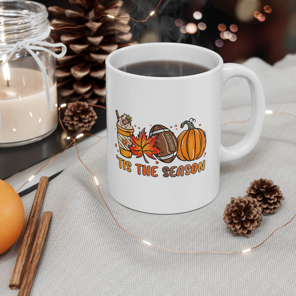 Tis the Season Fall Football Mug  Football Season  Pumpkin Mug  Coffee cup  Ceramic Mug 11oz  Fall Coffee Cup  College Football Mug - 3.jpg