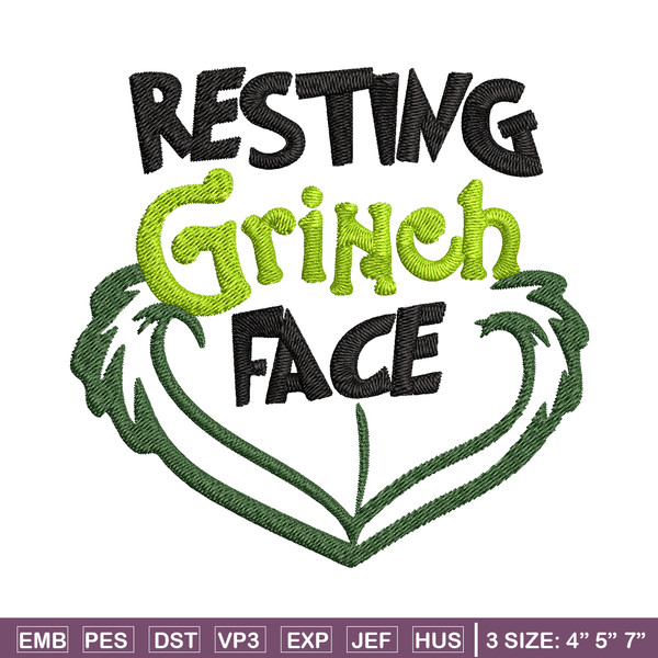 Resting Grinch Face Embroidery design, Grinch christmas Embroidery, Grinch design, Embroidery File, Instant download.jpg