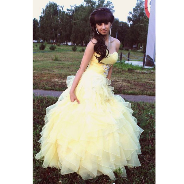 Off The Shoulder Sweetheart Neck Shiny Beading  Tulle Lace Yellow prom dress.jpg