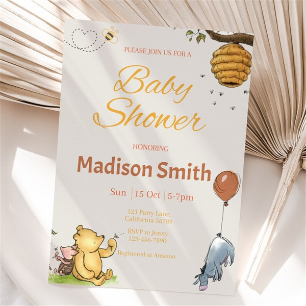 Winnie The Pooh Baby Shower Invitation Classic Winnie The Po - Inspire  Uplift