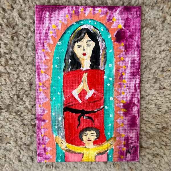 Our Lady Guadalupe Painting 4x6 Canvas Original Artwork Acry