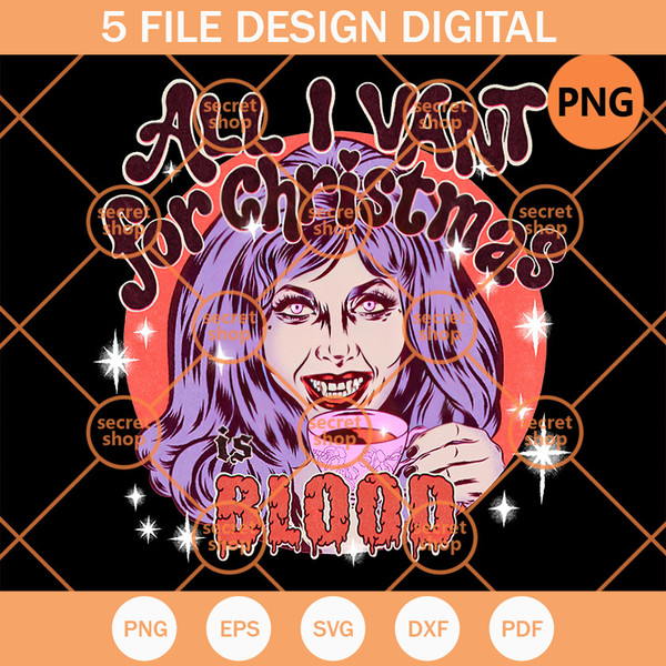 All I Want For Christmas Is Blood PNG, Horrified Purple Girl Drinks Blood PNG, Evil At Christmas Holiday PNG - SVG Secret Shop.jpg