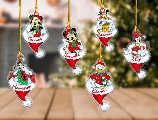 Personalized Disney Santa Hat Ornament, Disney Christmas Ornament, Mickey and Friends Christmas Ornament, Disney Decor, Acrylic Ornament 2.jpg