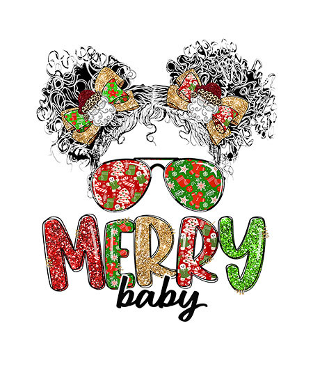 Merry Baby Black Girl Messy Bun Santa Claus Christmas Women T-Shirt copy.jpg