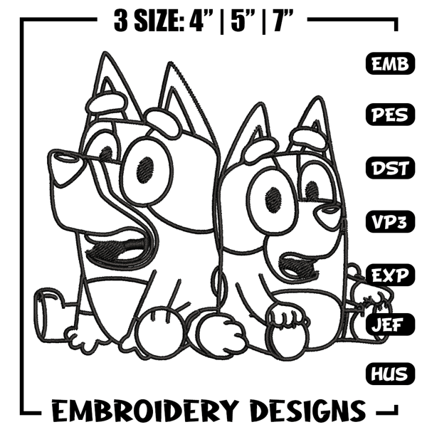 Bluey Bingo Coloring Pages Embroidery, Bluey Embroidery, Embroidery File, cartoon design, logo shirt, Digital download..jpg