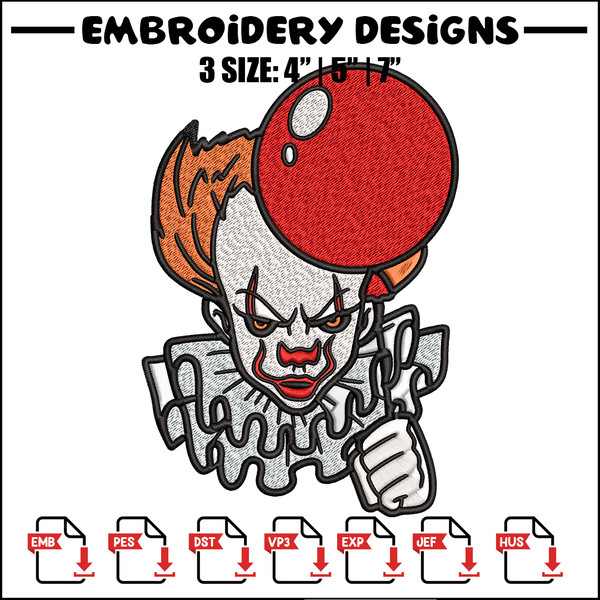 Pennywise with balloon Embroidery design, Halloween Embroidery, Embroidery File, halloween design, Digital download..jpg