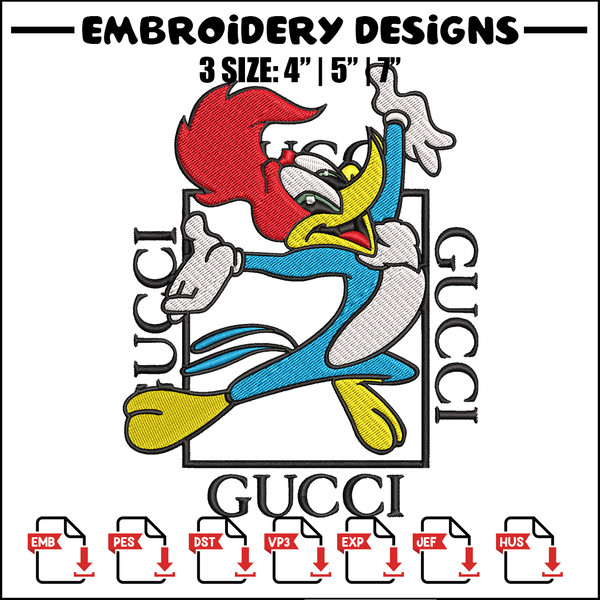 Pica pau gucci Embroidery design, Pica pau Embroidery, cartoon design, Gucci logo, Embroidery File, Instant download.jpg