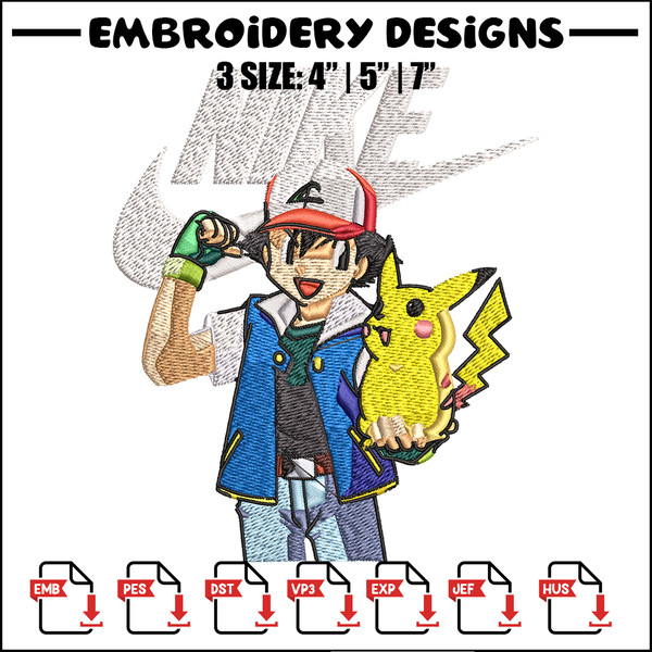Satoshi and pikachu Nike Embroidery design, Pokemon Nike Embroidery, Nike design, Embroidery file, Instant download..jpg