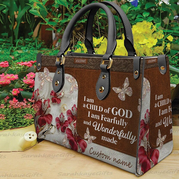 I am A child of God leather Bag Handbag, Jesus Woman Handbag, Christmas Women Bag and Purses, Custom Leather Bag, Christmas Gift.jpg