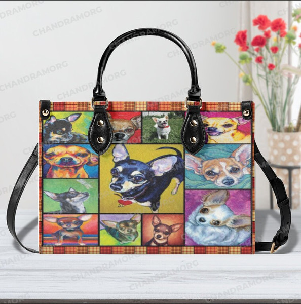 Chihuahua Dog Leather Bag hand bag,Chihuahua Woman Bags and Purse,Chihuahua Lover's Handbag,Custom Leather Bag,Personalized Bag,Vintage Bag.jpg