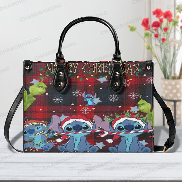 Stitch Merry Christmas Leather Bag,Stitch Lover's Handbag,Stitch Women Bags and Purses,Custom Leather Bag,Personalized Bag,Christmas Gifts.jpg