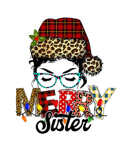 Messy Bun Merry Christmas Sister Leopard Buffalo Xmas Lights T-Shirt copy.jpg