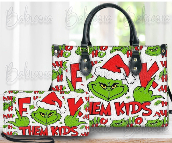 Grinch Christmas Leather Handbag & Wallet, Grinchmas Women Shoulder Bag, Grinch Handbag, Grinch Lover Gift, Custom Handbag, Christmas Bag 14.jpg