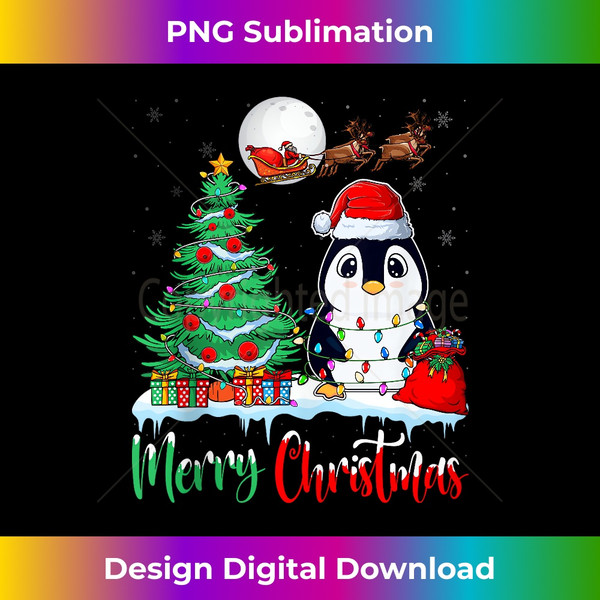 XI-20231121-2074_Penguin Santa Hat Xmas Lights Tree Merry Christmas Penguin Tank To 5126.jpg