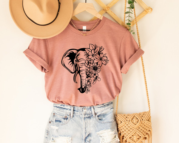 Floral Elephant Shirt, Boho Shirt for Her, Elephant Shirt, Summer Shirt, Birthday Gift, Shirt for Women, Shirt for Elephant Lover Cute Shirt.jpg