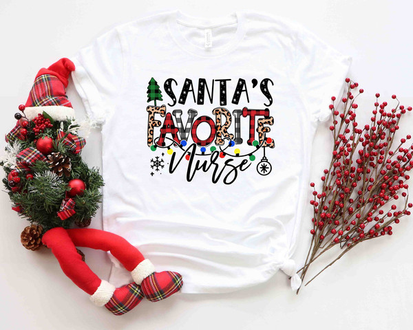 Santa's Favorite Nurse Shirt, Nurse Shirt, Nurse Life Shirt, Cute Santa Tee, Christmas Shirt, Merry Christmas Shirt, Christmas Gift for Her.jpg