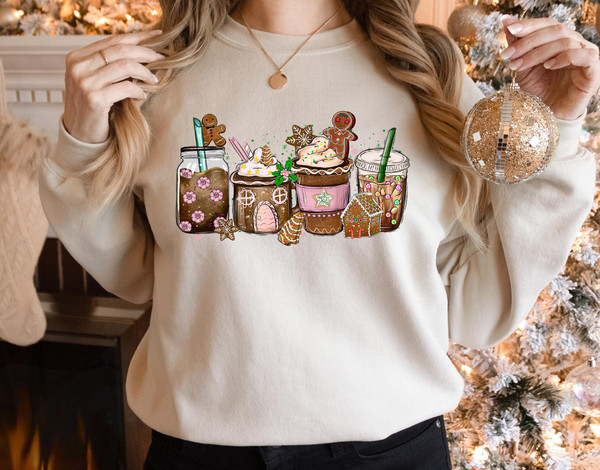 Gingerbread Christmas Coffee Shirt, Christmas coffee Sweatshirt, women Holiday sweater, Xmas Tee, Coffee Lover gift, Latte drink Crewneck 2.jpg