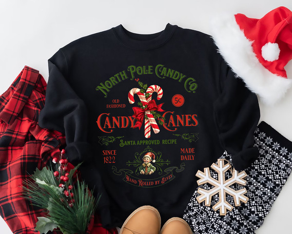 Christmas Sweatshirt, Candy Cane Shirt, Retro Old Fashioned Candy Cane Sweater, Vintage Christmas Shirt Retro, North Pole Christmas Sweater.jpg