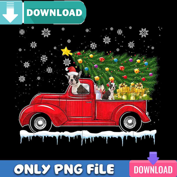 Boston Terrier Red Christmas Truck PNG Perfect Sublimation Design.jpg