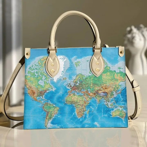 Globe World Map Handbag Leather handBag,Map Leather Bag,Travel handbag,Teacher Handbag,Gift for fan,Handmade Bag,Custom Bag,Vintage Bags.jpg