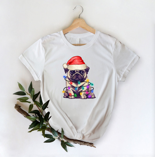 Pug Christmas Tree Lights Shirt, Merry Christmas, Christmas Party Tee, Christmas Dog Shirt, Gift For Christmas, Cute Dog Shirt,Christmas Tee.jpg