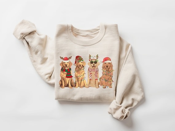 Golden Retriever Christmas Sweatshirt, Dog Christmas Shirt, Golden Mom Tshirt, Gift for Dog Lover, Holiday Sweater, New Year Shirt, Xmas Tee.jpg