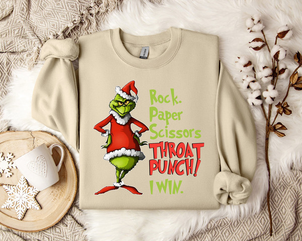 Rock Paper Scissors Grinchy Holiday Sweatshirt, Funny Grinchy Themed Rock Paper Scissors Sweatshirt, Hilarious Rock Paper Scissors Pullover.jpg