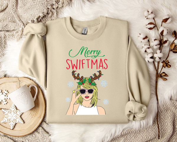 Taylor Swiftie Christmas Sweater, Merry Swiftmas Sweatshirt, Christmas Sweater, Swiftie Gift, Pop Culture Apparel, Festive Music Fan Top.jpg
