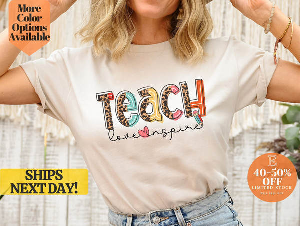 Teach Love Inspire Leopard Print T-Shirt, Cute Leopard Print Shirt Teach Love Inspire, Trendy and Eye Catching tees for teachers.jpg