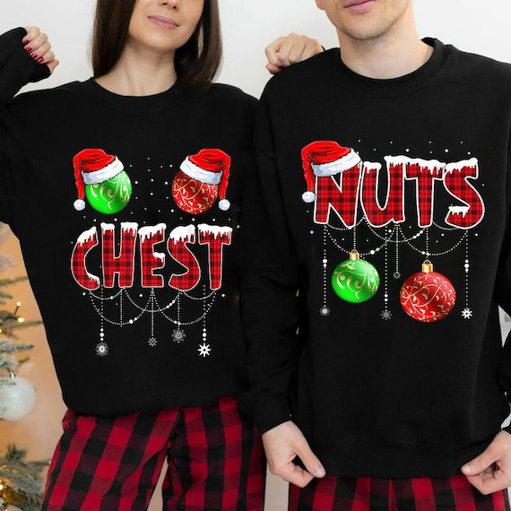 Chestnuts Couple Matching Christmas Sweatshirt, Chest Nuts Matching Couple Sweater, Hubby Wifey Christmas Shirt Gift, Couple Xmas Outfits.jpg