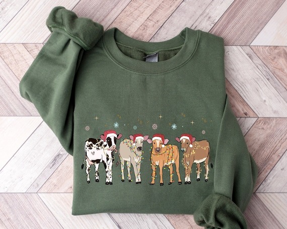 Cow Santa Sweatshirt, Christmas Sweatshirt, Cows Sweatshirt, Christmas Santa Claus Shirt, Christmas Family Shirt, Western Sweatshirt.jpg