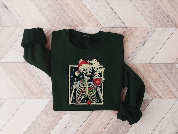 Dead Inside Skeleton Christmas Sweatshirt, Sarcastic Christmas Coffee Shirt Merry Christmas Shirt Coffee Lover Christmas Gift Fall Sweater.jpg