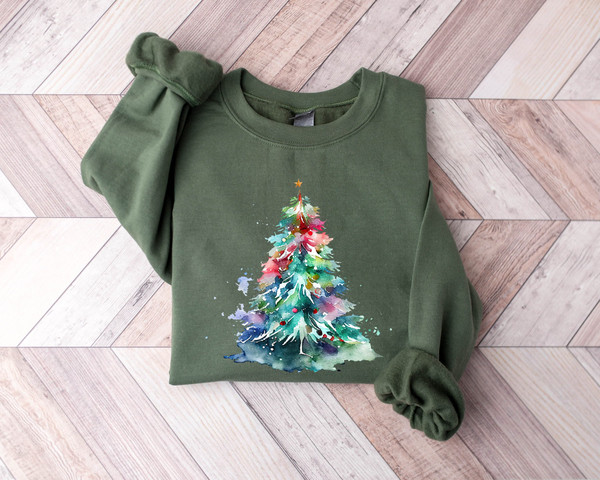 Christmas watercolor Sweatshirt, Christmas Sweater, Christmas Crewneck, Christmas Tree Sweatshirt, Holiday Sweaters, Winter Sweatshirt.jpg