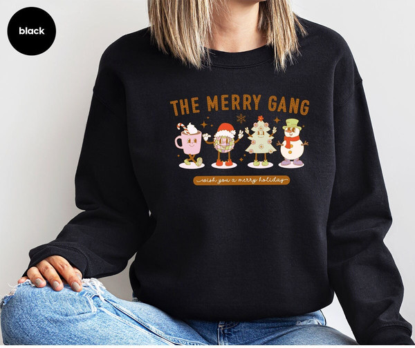 Merry Christmas Sweatshirt, Retro Christmas Gifts, Christmas Party Long Sleeve Shirt, Snowman Hoodies, Winter Clothing, Holiday Hoodies.jpg