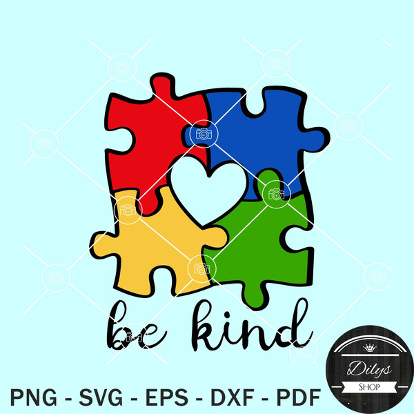 Be Kind autism puzzle SVG, autism awareness svg, be kind SVG, autism heart puzzle SVG.jpg