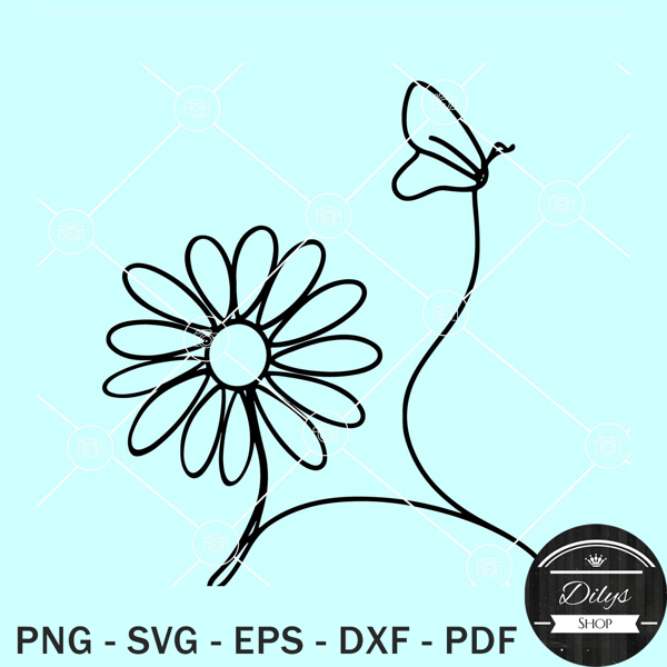 Daisy and Butterfly Minimalist SVG, daisy flower and butterfly SVG.jpg