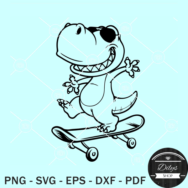 Dinosaur on Skateboard SVG, dino with sunglasses SVG, dino skating SVG.jpg