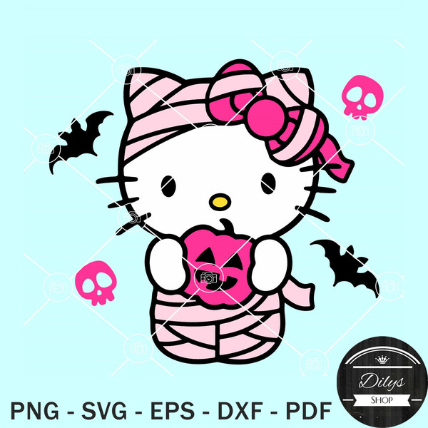 Halloween Mummy Hello Kitty SVG, pink mummy Halloween SVG, Hello Kitty mummy SVG.jpg