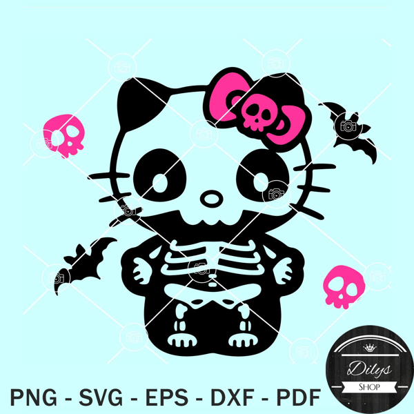 Hello Kitty Halloween skeleton SVG, Halloween Kitty SVG.jpg