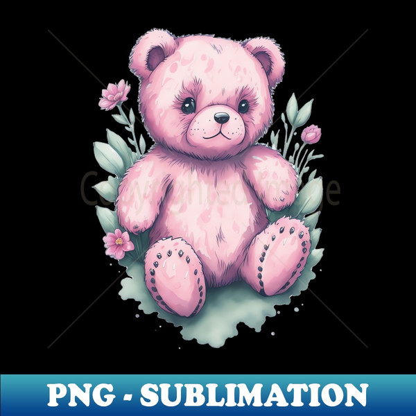 YF-20901_Pink Teddy Bear around Flowers Scattered Watercolor in Pastel Colors 5874.jpg