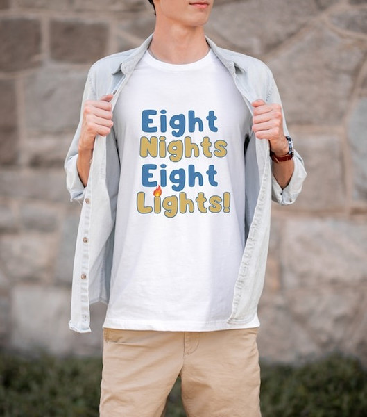 Eight Nights Eight Lights Hanukkah Chanuka Shirt Hebrew Fun Cool Shirt Teacher Hebrew Shirt Cool Jewish Shirt Chanukah Gift.jpg